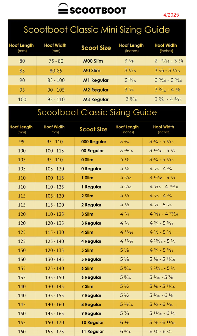 Scootboot Sizing Chart