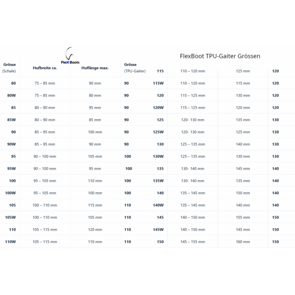 FLEX Boots Basic_size-chart